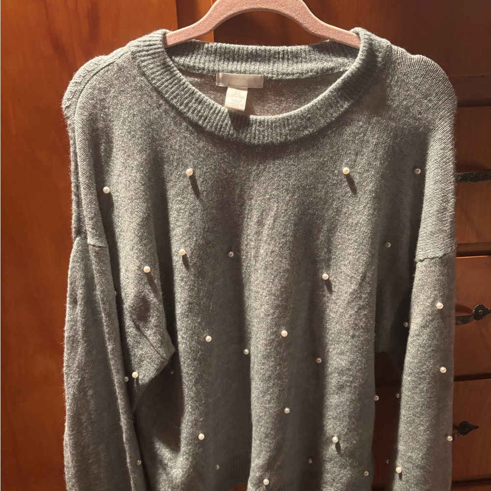 H&M Gray Sweater with Pearl Details